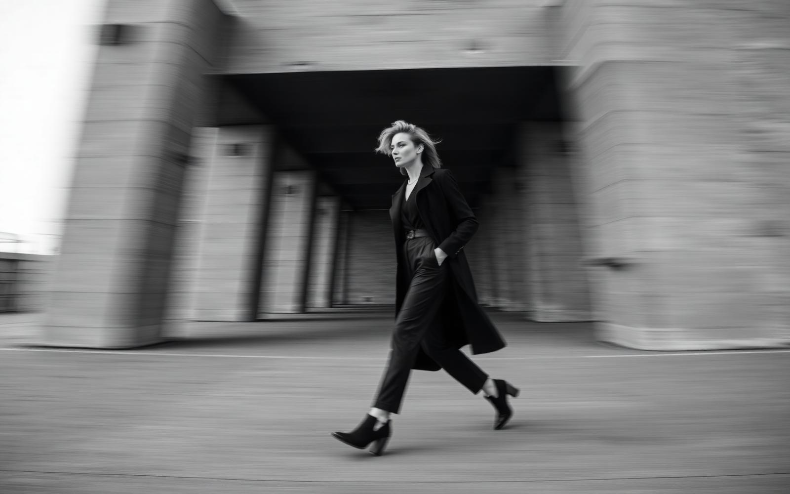 Modelo en movimiento frente a arquitectura brutalista